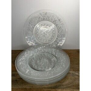 Set Of 6 Anchor Hocking Glass SANDWICH Crystal 8” Salad Plate Etched Mint